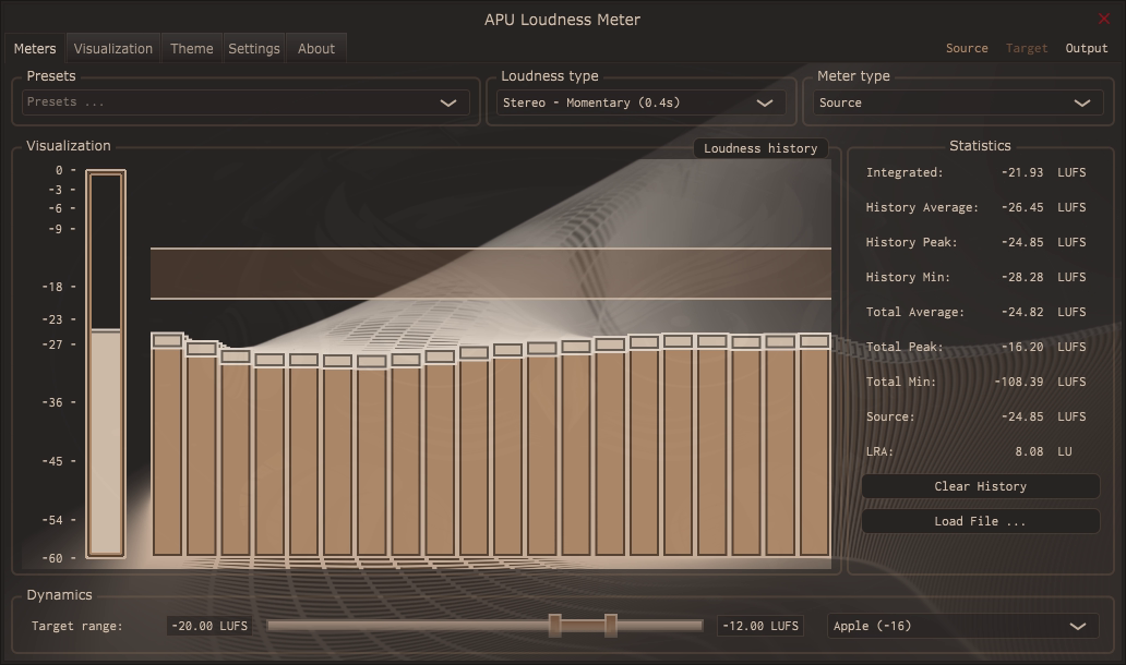 Descarga gratis APU Loudness Meter, un analizador de loudness en tiempo